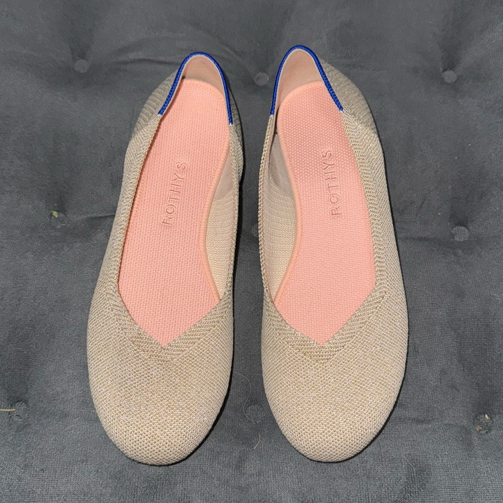 Gold Rothy’s Round Toe Flats Light Gold Metallic